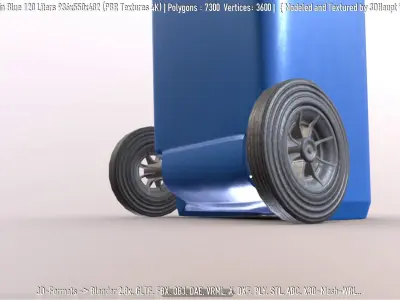 Plastic Waste Bin Blue 120 Liters 936x550x482 Low-poly 3D model