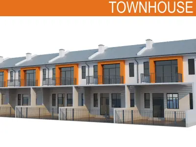 Townhouse houses with balconies and balconies 3D model