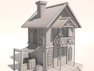 Medieval low-poly house Low-poly 3D model