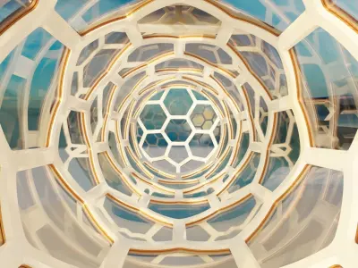 3 glass hexagon sci fi spherical domes with walkway 3D model