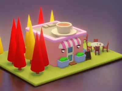 Low poly Coffee shop  Low-poly 3D model