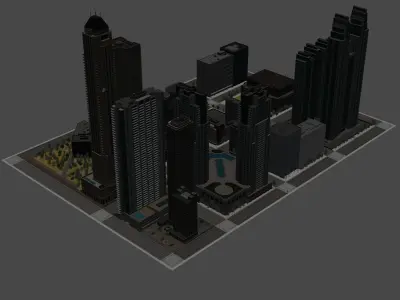 Realistic City with tall buildings Free low-poly 3D model