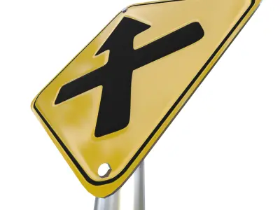 Crossroad Ahead Side Roads to Left and Right Traffic Sign 3D model