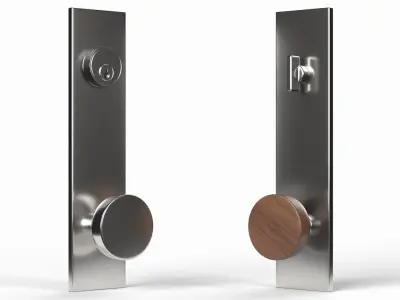 Tumalo Nickel with Walnut Knob Exterior Door Hardware 3D model