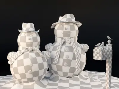 Snowmen with bullfinches 3D model