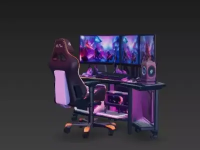 RGB Corner Gaming Setup 3D Model - Triple Monitor Desk 3D model