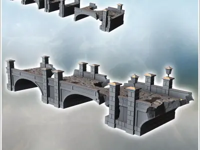 Damaged stone bridge with lamppost and multiple pillars 1 - Mode 3D print model