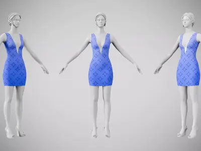 Dress 34 Very Light Blue With Design Low-poly 3D model