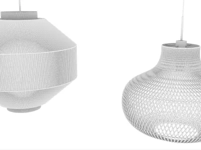 Woven Rattan Pendant Lamps and Chinese Lantern  3D model