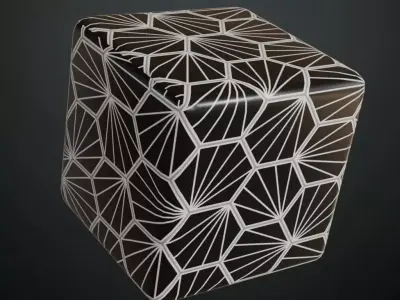 Modern Black Hexagonal Fan Pattern Tiles PBR Seamless Texture