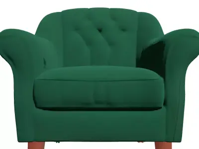 Green Velvet Tufted Accent Armchair Low-poly 3D model