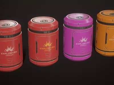 Sci-Fi Explosive Barrel 4 Color Options LODs - PBR Game Ready Low-poly 3D model