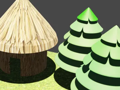 Low poly 3D model of a village Low-poly 3D model