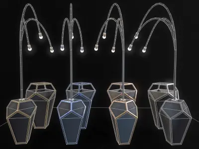 Sci-Fi Lamp And TrashCan - 4 Colors variation  Low-poly 3D model