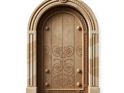 Ornate Arched Wooden Door Model Pack Low-poly 3D model