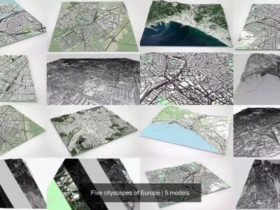 Five cityscapes of Europe 3D Model Pack