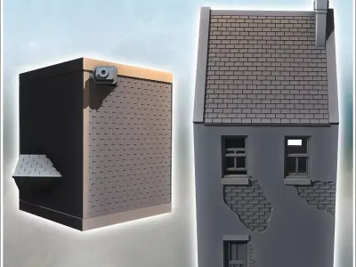 French bakery-pastry shop with two stories and damaged brick wal 3D print model