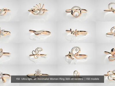 150  Ultra light  wt  minimalist Women Ring 3dm stl renders  3D Model Pack