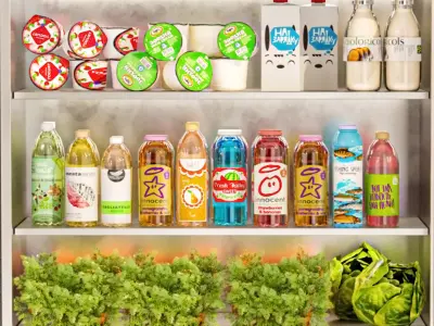 Refrigerator with groceries in the supermarket 3D model