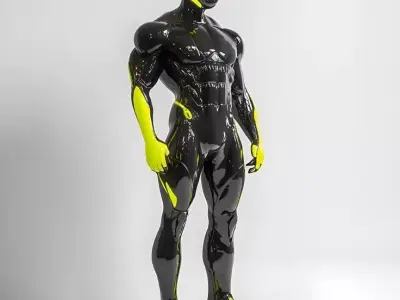 Cyberpunk Male Figure Glossy Black Suit Neon Yellow Accents 3D Low-poly 3D model