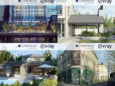 Set 3 - VRay C4D - 4 x Exterior Scenes 3D Model Pack