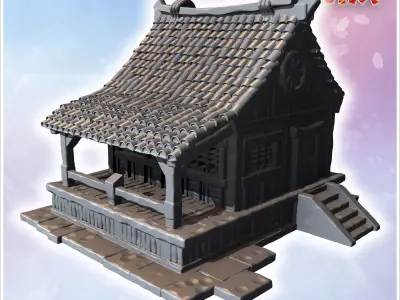Traditional wooden house with tiled roof large windows and a fro 3D print model