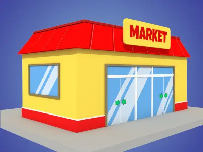 market cartoon low poly Low-poly 3D model