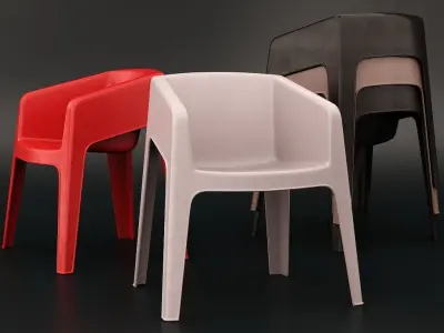 plastic chair with armrests for public places and cityscapes 3D model
