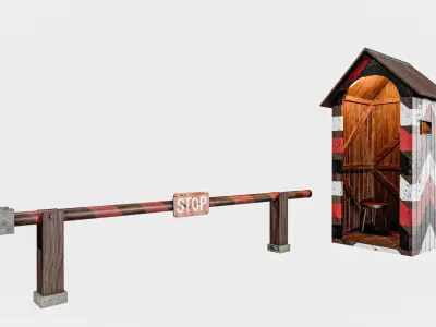 Checkpoint Booth With Gate Low-poly 3D model