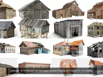 package  of 14 Wooden old damaged houses building as1da1rf1
