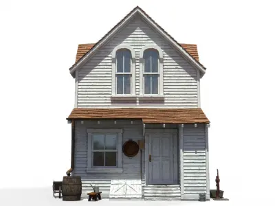 Old Countryside House With Interior Low-poly 3D model