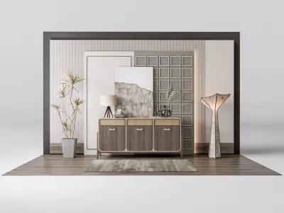 Sideboard with wall panel and flooring 11 3D model