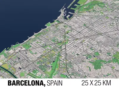 Barcelona Spain 25x25km 3D City Map 3D model