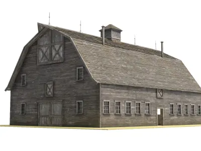 Rustic Barn Interior with Wooden Wagon 3D model