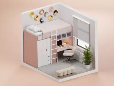 Bedroom interior 3D model 67