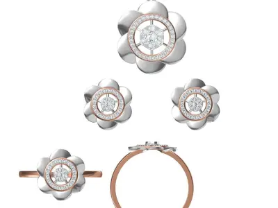 Light Minimalist Diamond Ring Earrings Pendant Set 3D print model