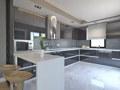 Kitchen model modern with cabinets and stainless steel applia... Free 3D model