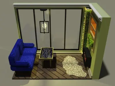 Voxel Balcony Low-poly 3D model