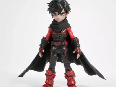 Red and Black Rogue Agent - Stylized Action Character Low-poly 3D model