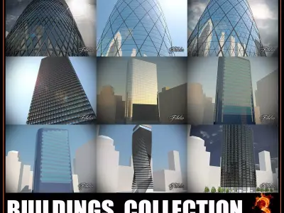 Buildings collection 3 different with Low-poly 3D model