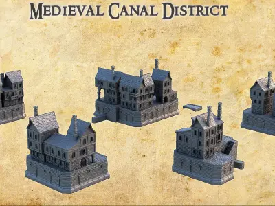 Medieval Canal District Tabletop Terrain 28 MM 3D print model