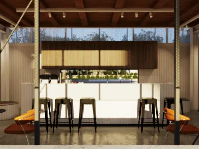 Tropical Coffee Shop with Urban Garden Design Interior Exterior 3D model