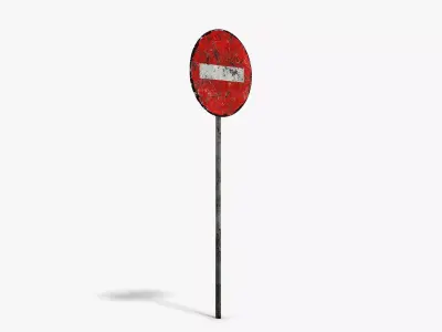 Damaged No Entry Sign Low-poly 3D model