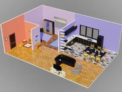 Home Interior Rooms with furniture Furniture pack Low-poly 3D model