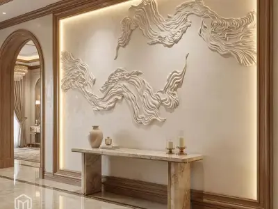 modern Wavy Relief Panel Wall Decor Set STL Mural CNC 377 3D model