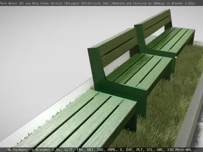 Park Bench -8- Green Version Low-poly 3D model