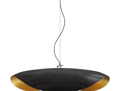 Wrought Iron Hanging Lamp with Gold Foil Shade Low-poly 3D model