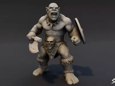 Ogre Warrior Shield Guard Statue Low-poly 3D model
