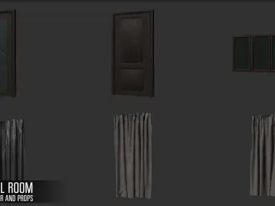 Hotel room - interior and props Low-poly 3D model