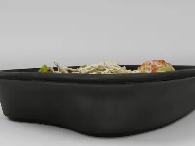 Poke bowl lunch box with pilaf cucumber meat ball and salad 3D model